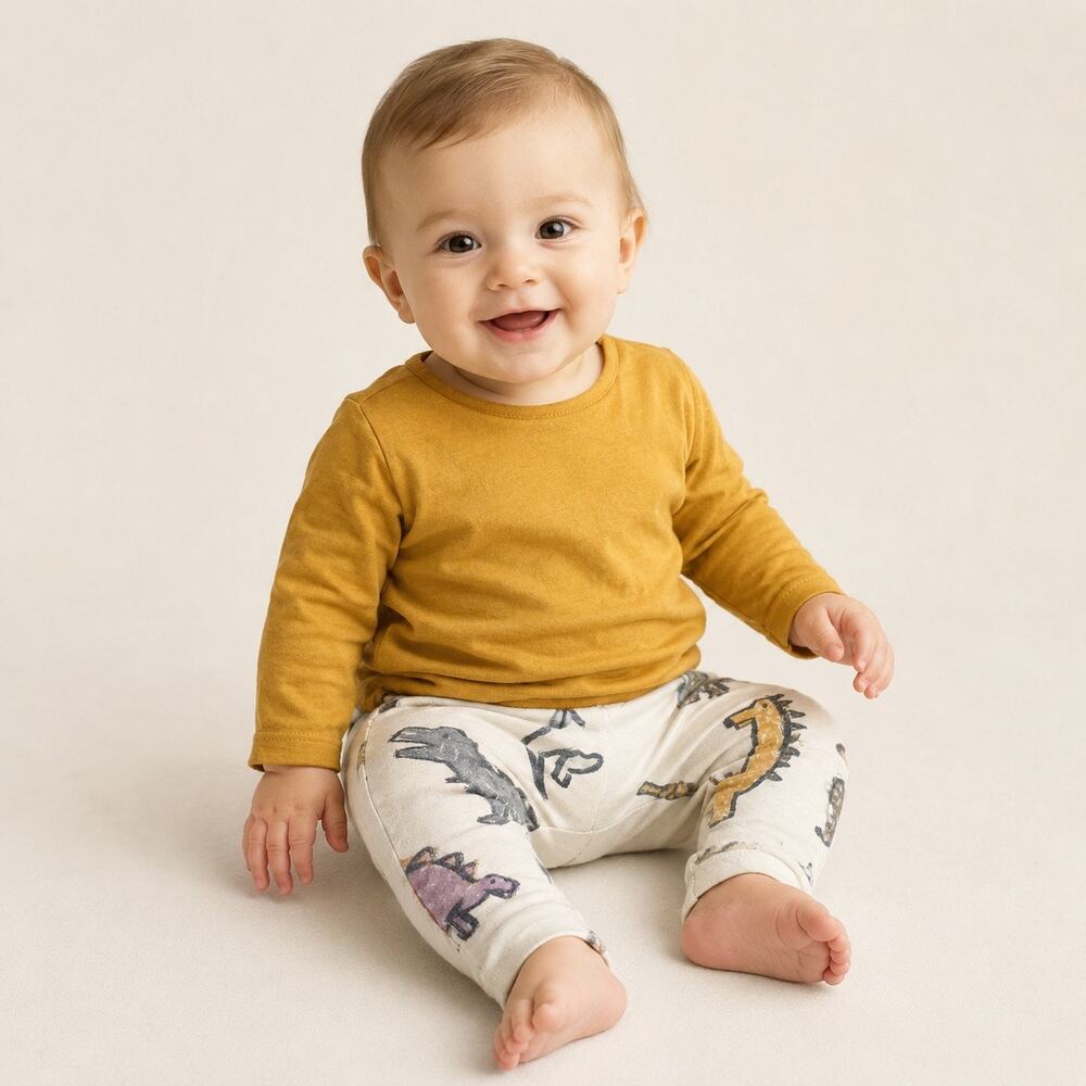 Zara Baby Mustard Tee & Dino Jogger Set - 6-9 Months
